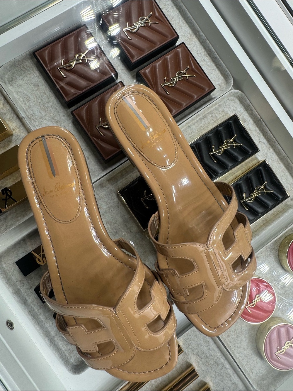 Sam Edelman Tan Patent Leather Slide Sandals